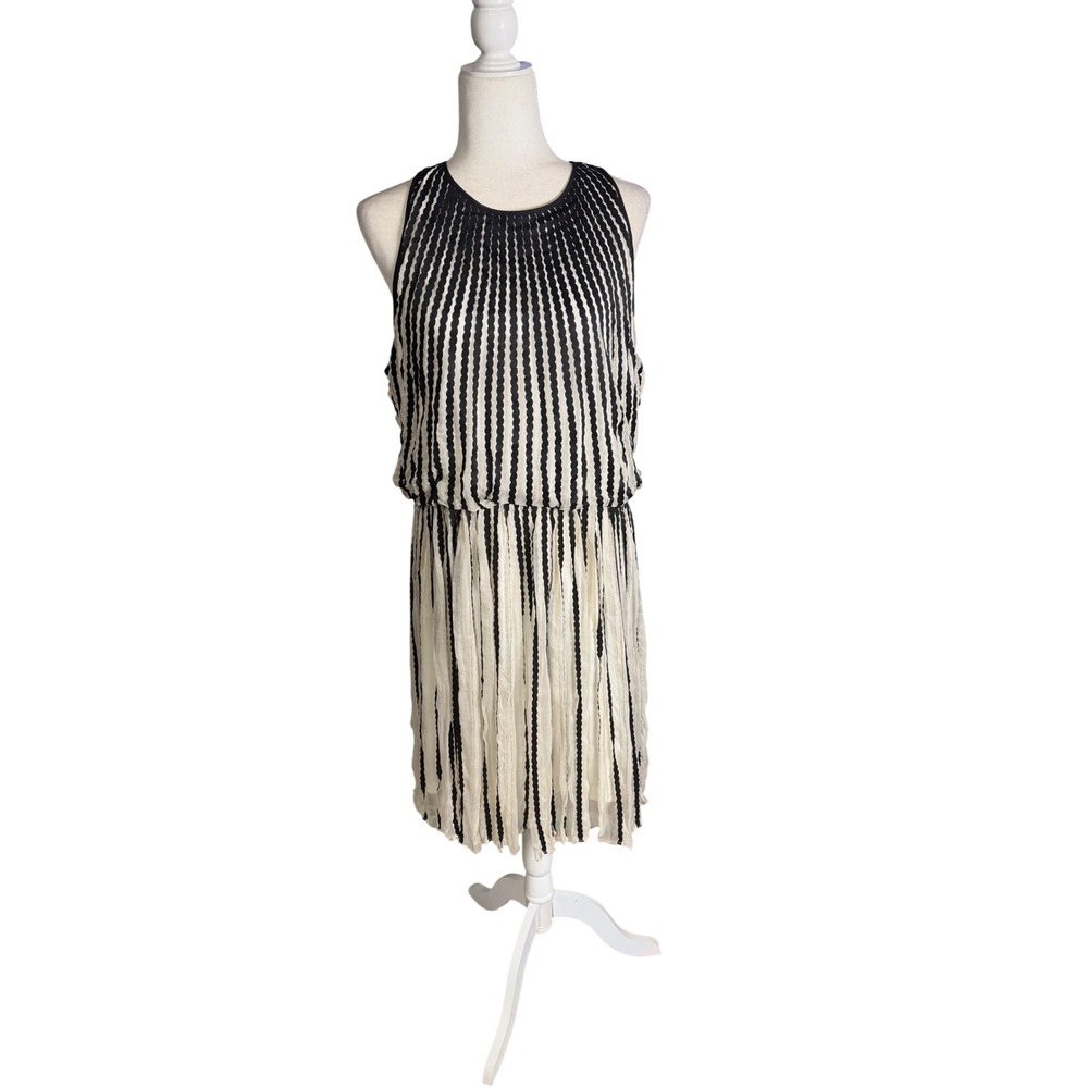 Vintage Geisha Designs Black & Ivory Pleated Midi Dress – Size 14